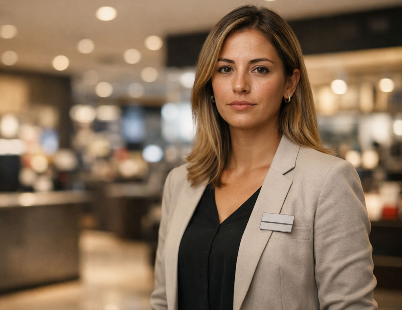 Vendedor comissionado em ambiente comercial premium